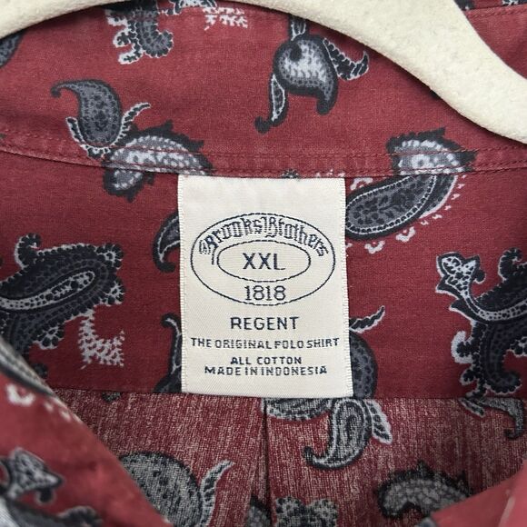 Brooks Brothers Mens XXL Burgundy Red Blue Paisley Regent Cotton Button Down - Picture 2 of 10